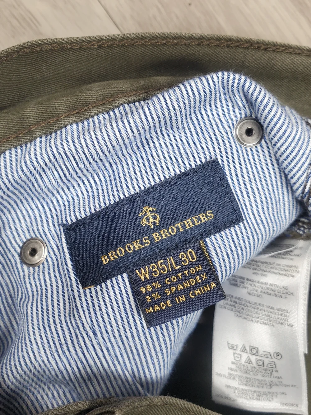 Brooks Brothers Mens 35x29 Olive Green Stretch Chino Pants